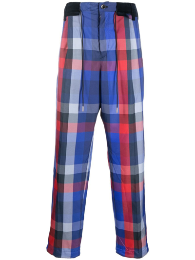 Sacai Checked Straight-leg Trousers In Blue