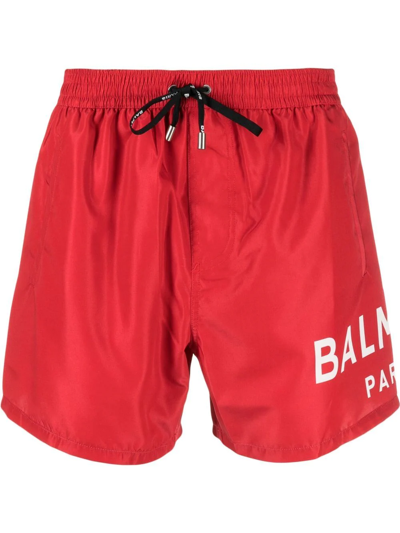 Balmain Logo Swim Shorts In Red