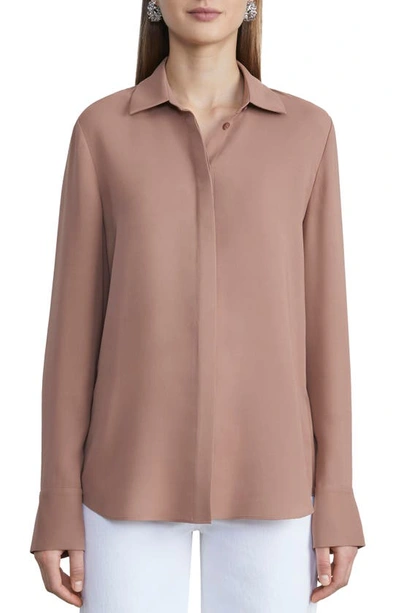 Lafayette 148 Scottie Silk Blouse In Mocha