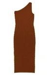 Helmut Lang One-shoulder Textured-knit Midi Dress In Pecan