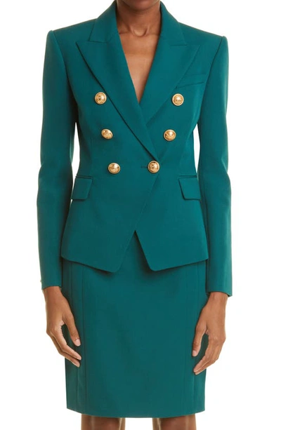 Balmain Wool Double-breasted Blazer In 7ax 7ax Vert Emeraude