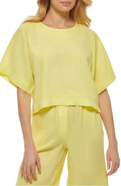 Dkny Drop Shoulder Boxy Linen Top In Limoncello