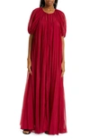 Rebecca Taylor Sunburst Pleat Elbow Sleeve Maxi Dress In Hibiscus | ModeSens