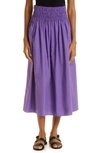 Rebecca Taylor Smocked Waist Cotton Poplin Midi Skirt In Fox Glove