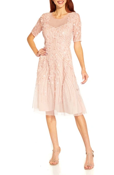 Adrianna Papell 3d Floral Cocktail Dress In Pink