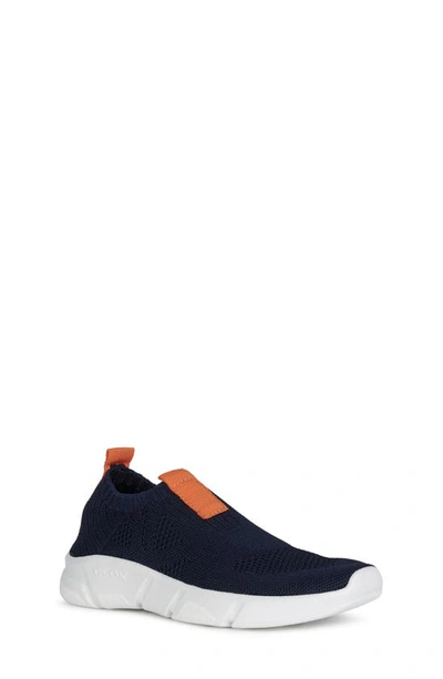 Geox Kids' Aril Woven Slip-on Sneaker In Navy/orange