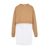 Patou Mixed Media Sweatshirt Dress In Biscuit