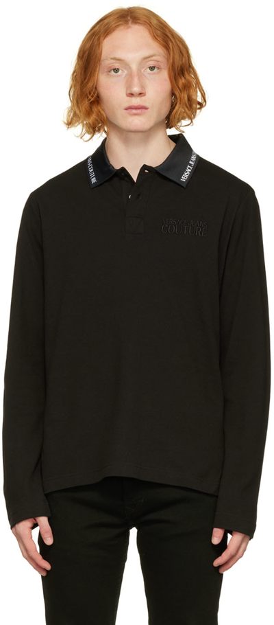 Versace Jeans Couture Black Long Sleeve Polo In E899 Black