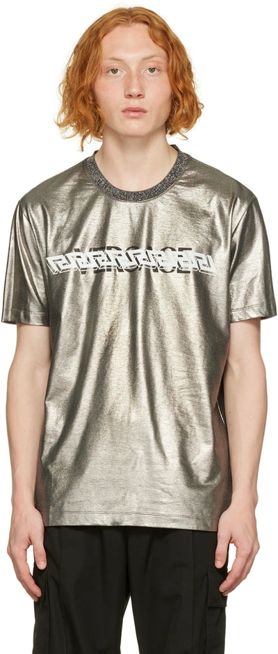 Versace Silver Metallic T-shirt In 2w610 Bianco+silver