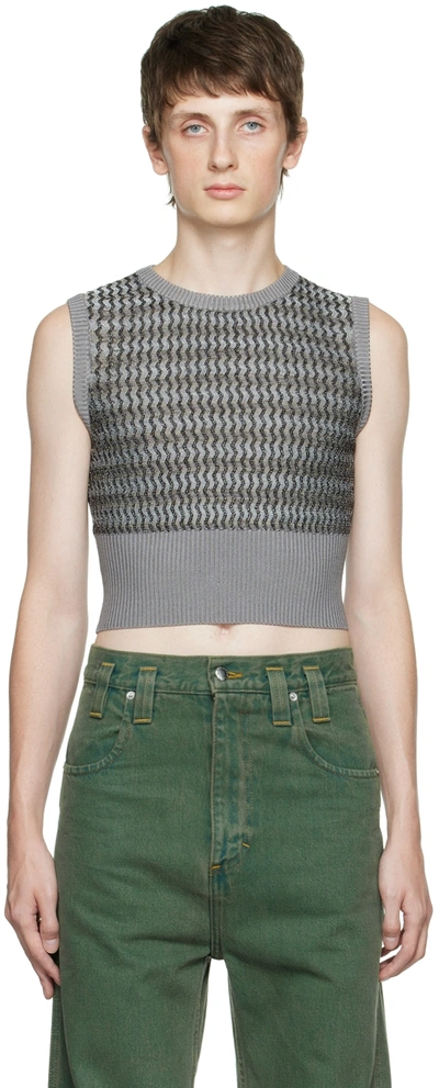 Eckhaus Latta Gray Ribbed Vest In Smokey Quar