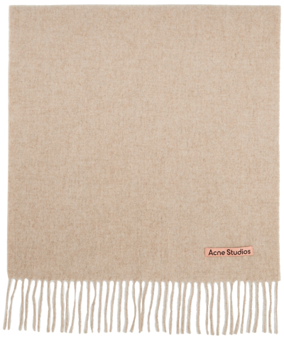 Acne Studios Logo-tag Frayed-edge Scarf In Beige
