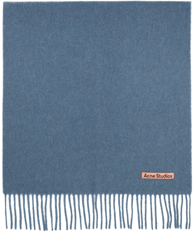Acne Studios Fringed Wool Scarf In Cys Ocean Blue Melan