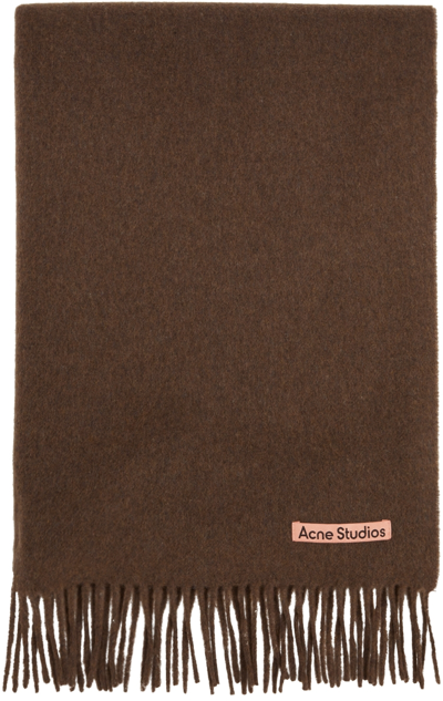Acne Studios Brown Oversized Fringed Wool Scarf In Dark Rust Melange