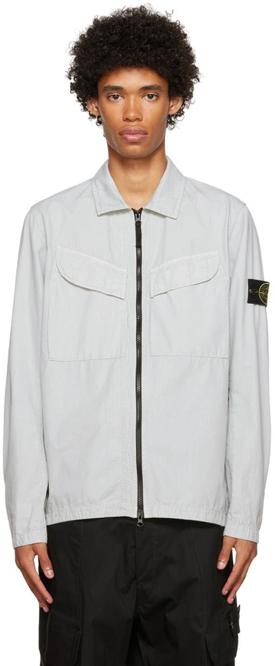 Stone Island Gray Garment-dyed Jacket In V0161 Pearl Grey