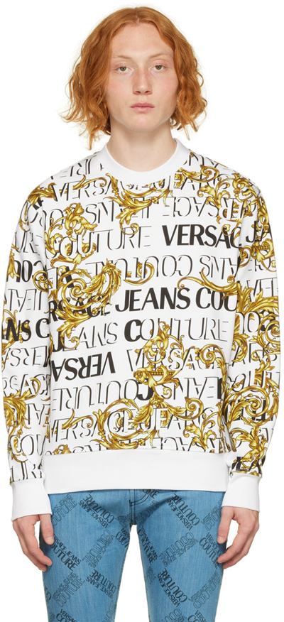 Versace Jeans Couture White Gold-tone Cotton Barocco Sweatshirt