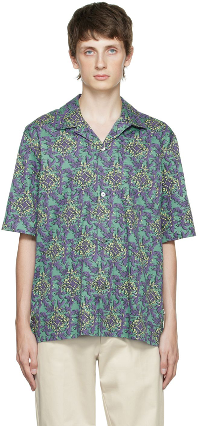 Wood Wood Johan Chateau Stretch Organic Cotton Button-up Camp Shirt In Green