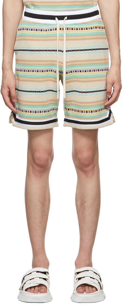 John Elliott Beige Striped Shorts In Beige Multi