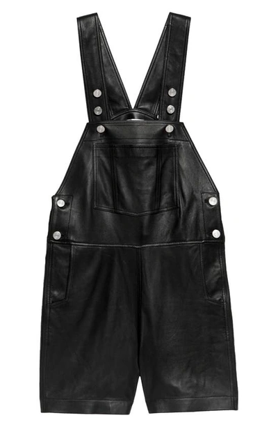 Frame Leather Short Dungarees In Noir