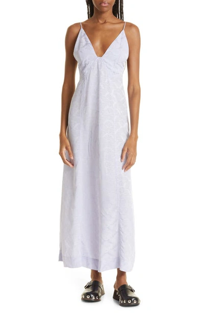 Ganni Floral Jacquard Midi Slip Dress In Cosmic Sky