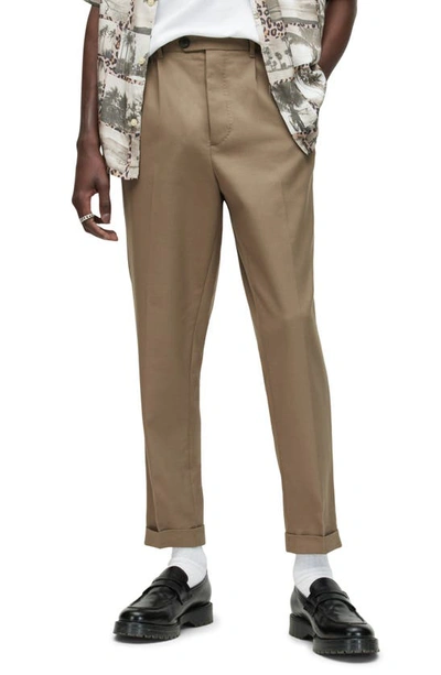 Allsaints Tallis Cotton & Wool Pleated Slim Fit Cropped Pants In Ash Khaki