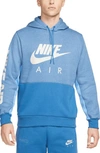 Nike Air Men's Brushed-back Fleece Pullover Hoodie In Dark Marina Blue,heather,university Blue,light Bone