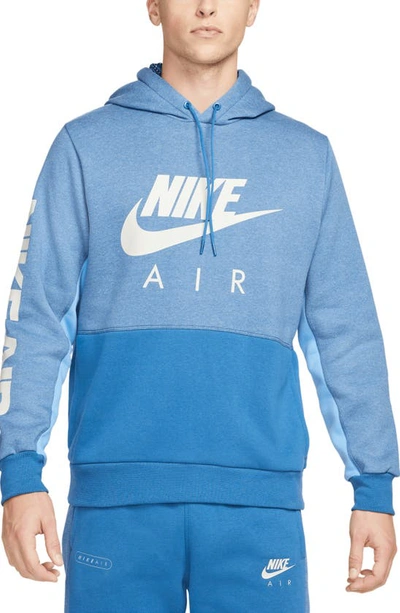 Nike Air Men's Brushed-back Fleece Pullover Hoodie In Dark Marina Blue/ Heather