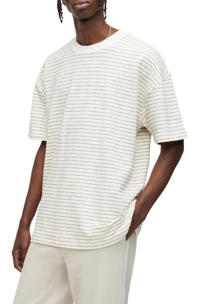 Allsaints Keaton Stripe Stretch Cotton T-shirt In Thistle Gray