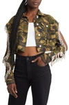 Azalea Wang Crystal Embellished Fringe Camo Print Jacket In Green