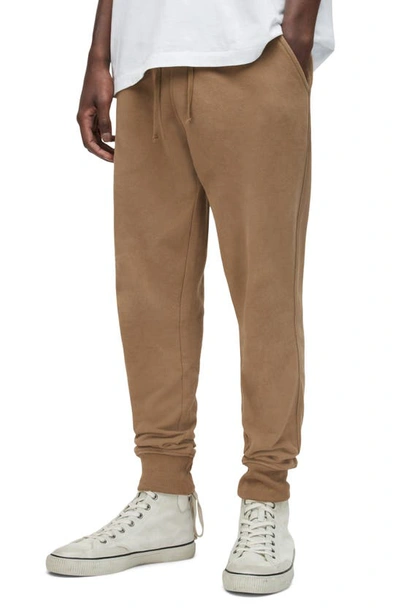 Allsaints Raven Cotton Embroidered Logo Slim Fit Sweatpants In Ash Khaki Brown