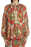 ETRO ORION METALLIC FLORAL PRINT SILK BLOUSE