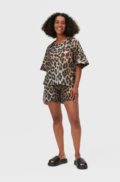 Ganni Leopard Mini Shorts In Maxi Leopard