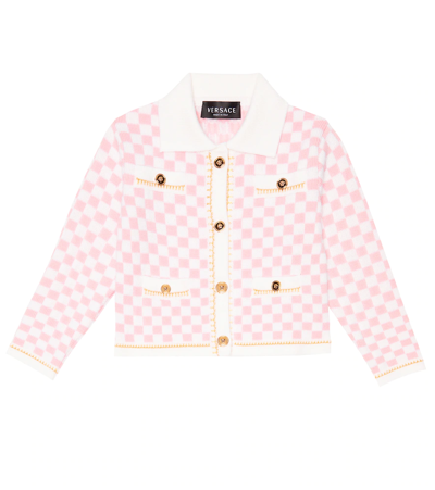 Versace Kids White & Pink Check Medusa Cardigan In 2w970