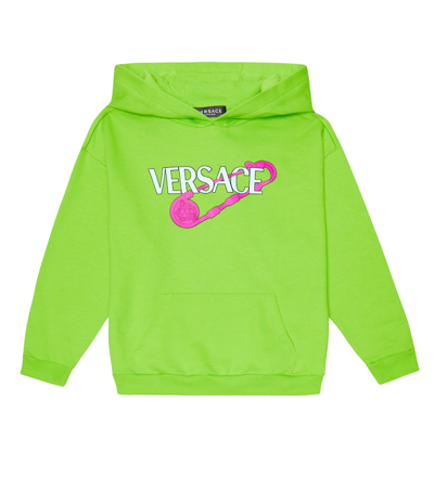 Versace Kids' Safety Pin Cotton Jersey Hoodie In Green