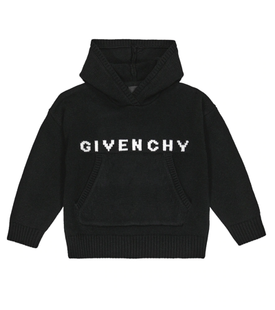 Givenchy Kids' Logo Wool And Cashmere Hoodie In Black