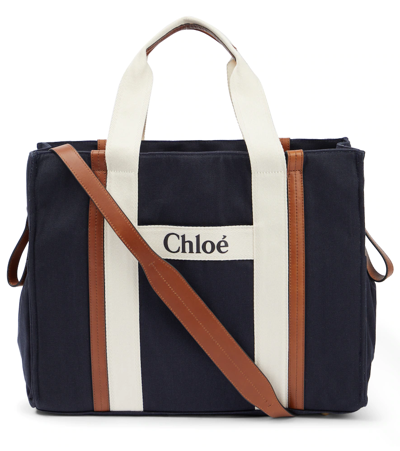 Chloé Baby Canvas Changing Bag And Mat In Navy