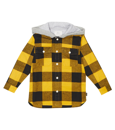 Woolrich Kids' Hooded Checked Cotton Shirt In Yellow Buffalo