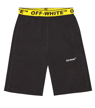 Off-white Kids' Logo Cotton Jersey Shorts In Black Yellow