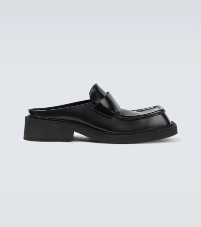 Balenciaga Inspector Square-toe Leather Backless Loafers In Black