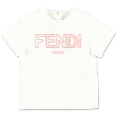 Fendi Kids Logo Embroidered Crewneck T In White