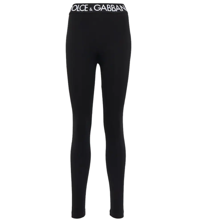 Dolce & Gabbana Logo Waistband Jersey Leggings In Black