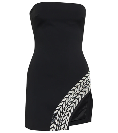 David Koma Strapless Asymmetric Embellished Crepe Mini Dress In Black/silver