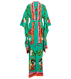 Dolce & Gabbana Vegetable-print Charmeuse Robe Jacket In Verdura Fdo.verde