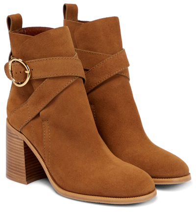 See By Chloé Lyna Buckled Suede Ankle Boots In Multi
