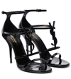 Saint Laurent Cassandra Patent Leather Sandals In Black
