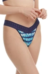 Hanky Panky Dream Lace-trimmed Mid-rise Thong In Indigo Stripe