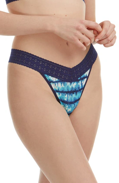 Hanky Panky Dream Lace-trimmed Mid-rise Thong In Indigo Stripe