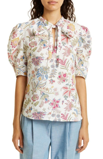 Polo Ralph Lauren Watson Puff-sleeve Necktie Blouse In Wallpaper Floral