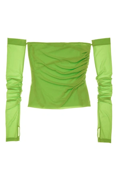 Helmut Lang Sheer Off The Shoulder Long Sleeve Top In Green