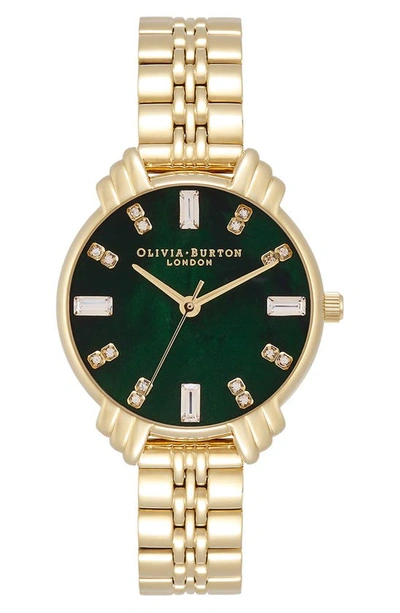 Olivia Burton Women's Art Deco Gold-tone Bracelet Watch 30mm In Green/gold
