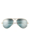 Ray Ban 55mm Polarized Pilot Sunglasses In Silver/ Blue